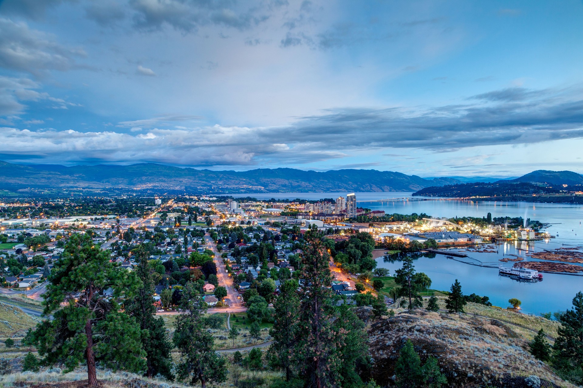 Aerial View of Kelowna Skyline at Night